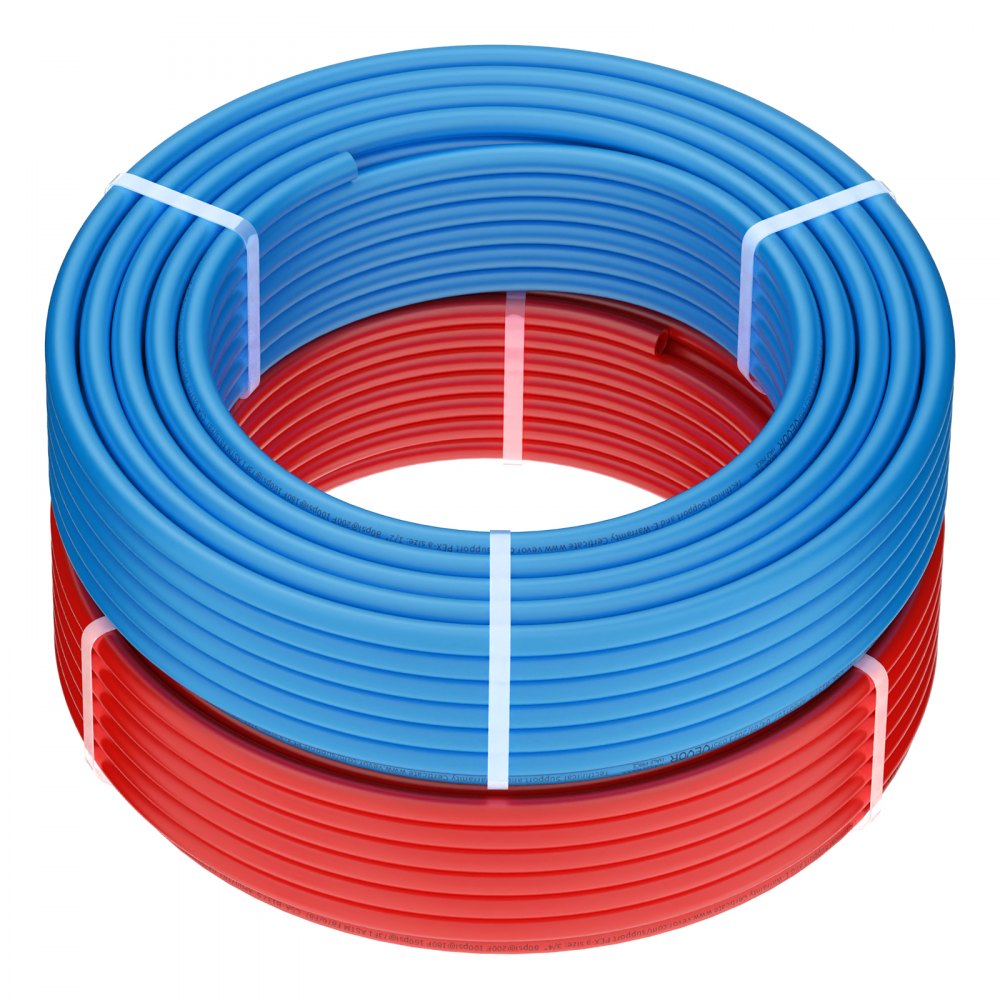 VEVOR PEX Pipe 1/2 Inch, 2 x 100 Feet Length PEX-A Flexible Pipe Tubing for Potable Water, Pex Water Lines for Hot/Cold Water & Easily Restore, Plumbing Applications with Free Cutter, Blue & Red