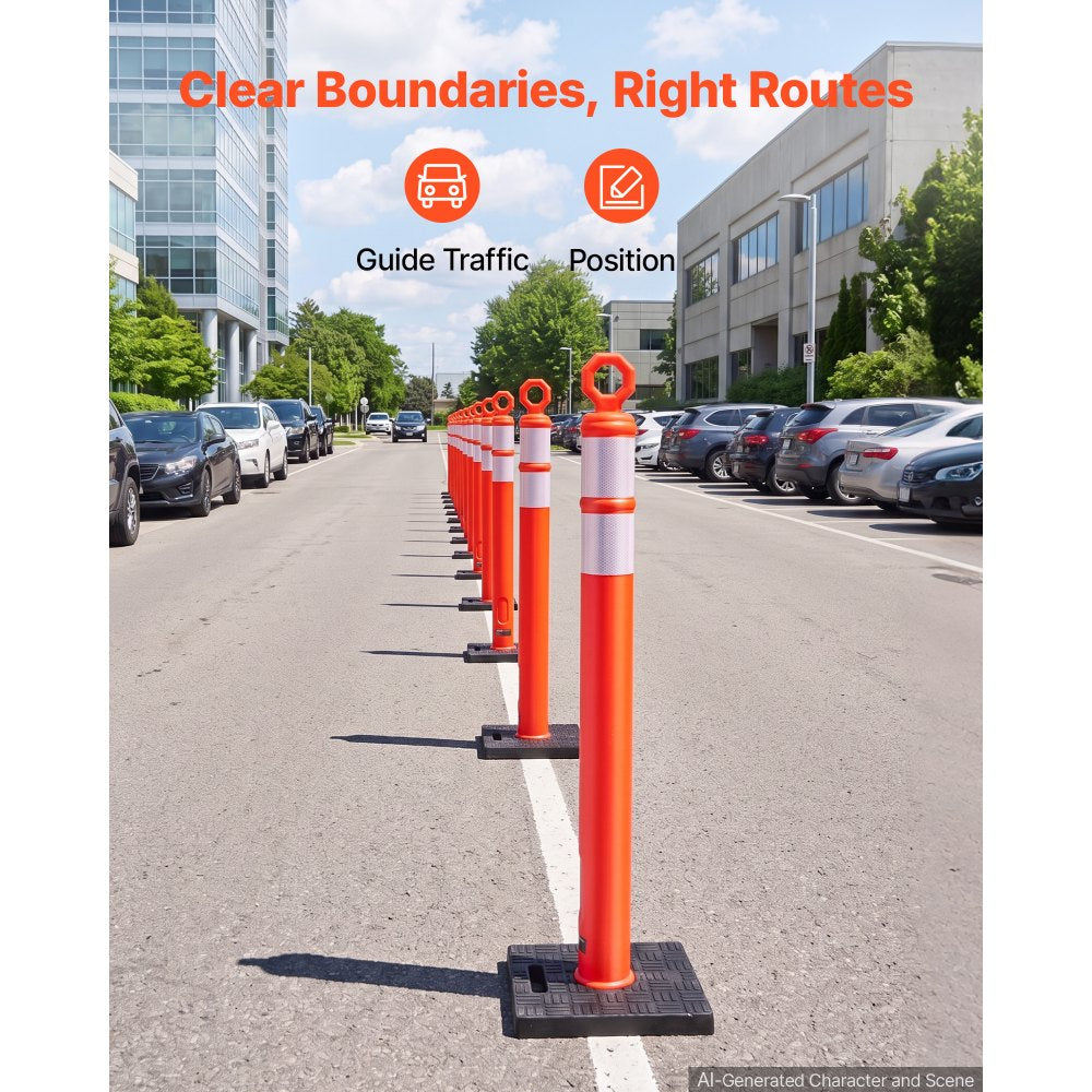 VEVOR Traffic Cones Delineator Posts, 42 Inch 12-Pack Orange Safety Post Cones with 11.8" x 11.8" Weighted Base & Reflective Strips for Parking Lots, Traffic Control, Road Safety, Construction Zones