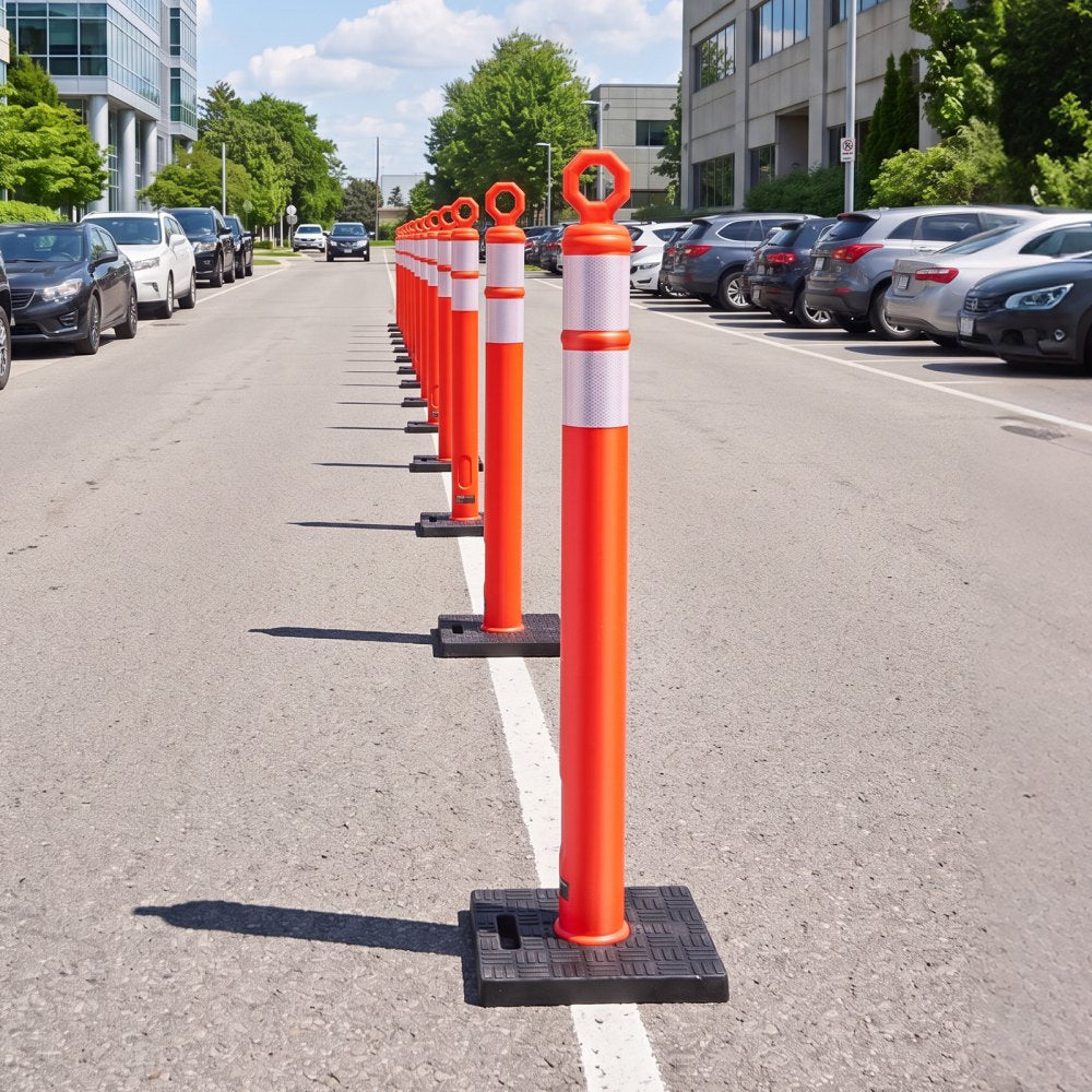 VEVOR Traffic Cones Delineator Posts, 42 Inch 12-Pack Orange Safety Post Cones with 11.8" x 11.8" Weighted Base & Reflective Strips for Parking Lots, Traffic Control, Road Safety, Construction Zones