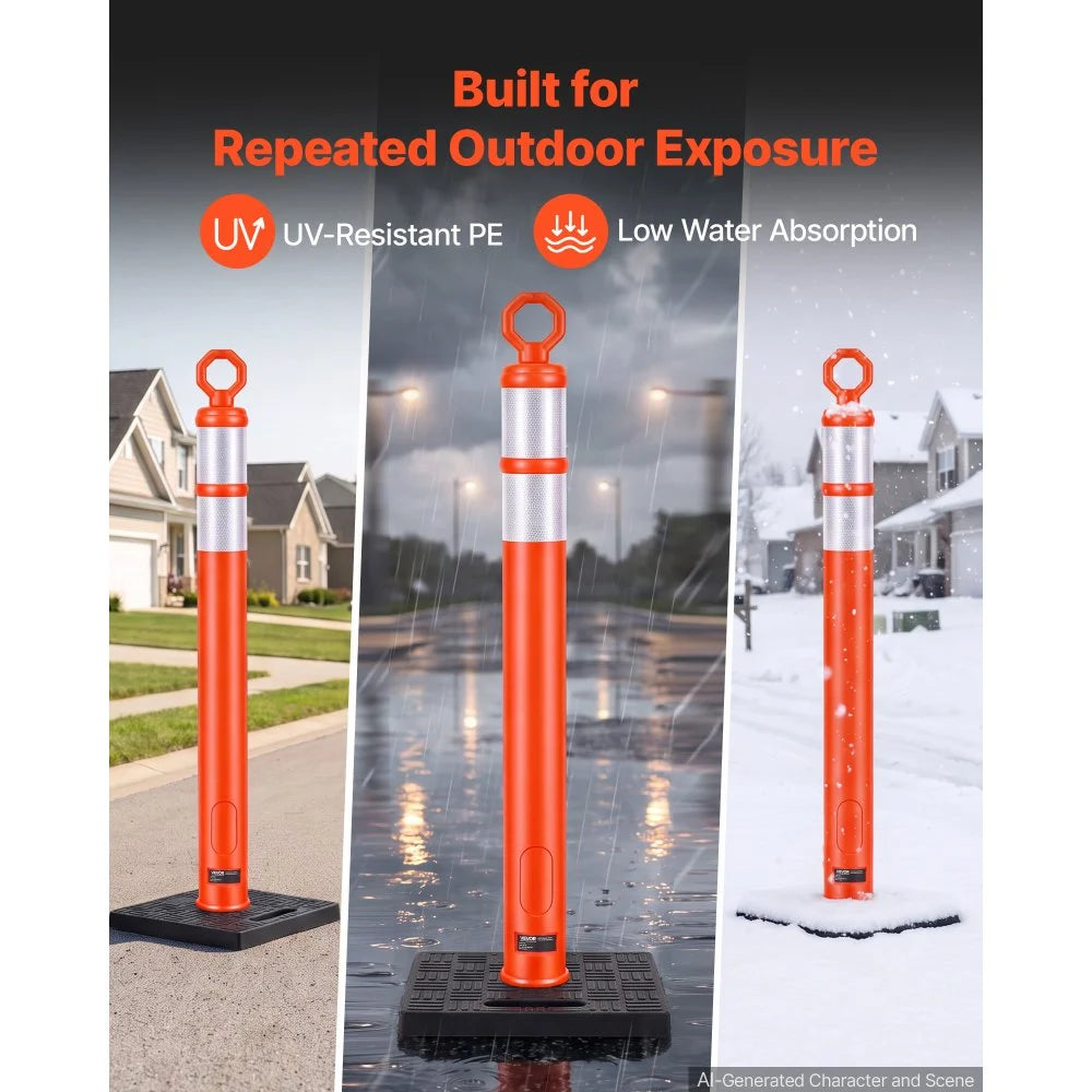 VEVOR Traffic Cones Delineator Posts, 42 Inch 6-Pack Orange Safety Post Cones with 11.8" x 11.8" Weighted Base & Reflective Strips for Parking Lots, Traffic Control, Road Safety, Construction Zones