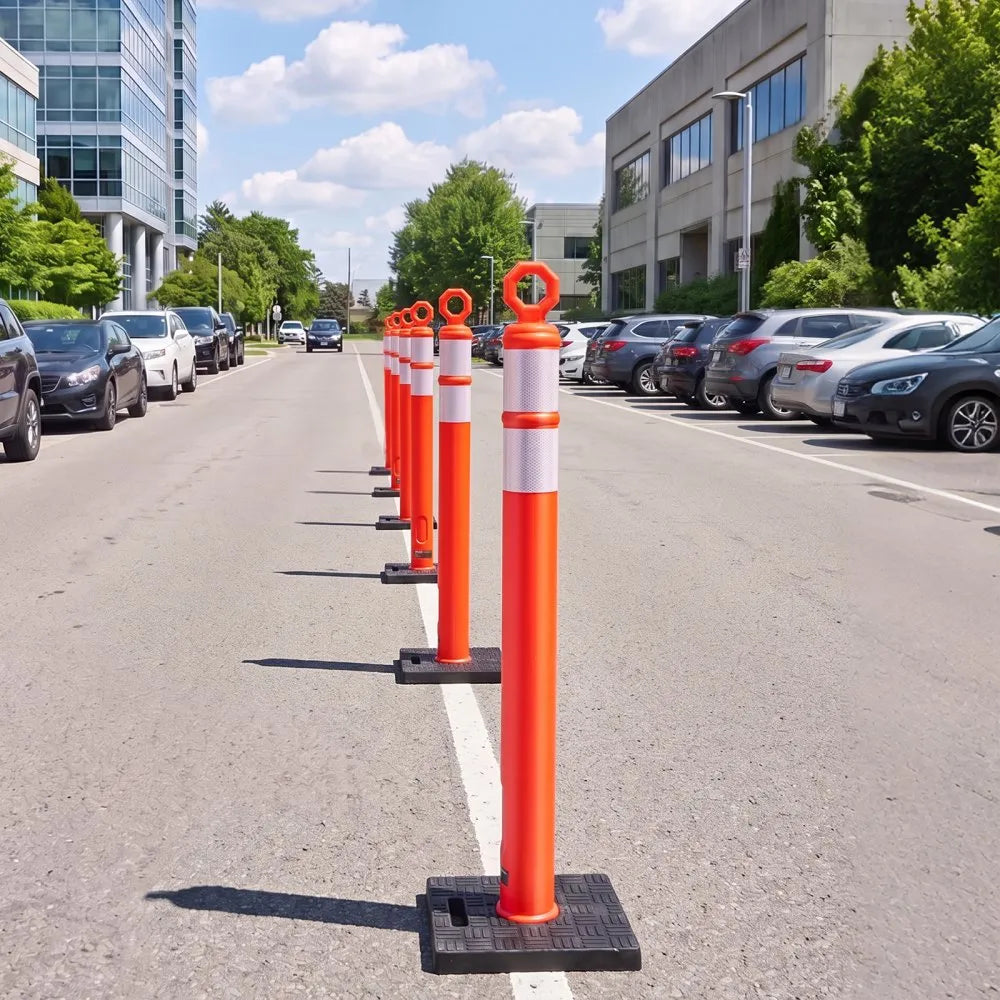 VEVOR Traffic Cones Delineator Posts, 42 Inch 6-Pack Orange Safety Post Cones with 11.8" x 11.8" Weighted Base & Reflective Strips for Parking Lots, Traffic Control, Road Safety, Construction Zones