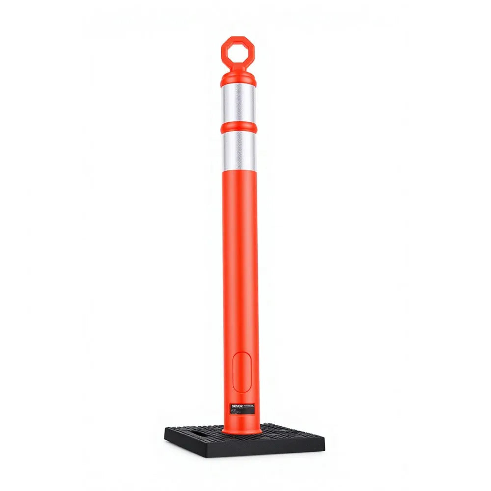 VEVOR Traffic Cones Delineator Posts, 42 Inch 6-Pack Orange Safety Post Cones with 11.8" x 11.8" Weighted Base & Reflective Strips for Parking Lots, Traffic Control, Road Safety, Construction Zones