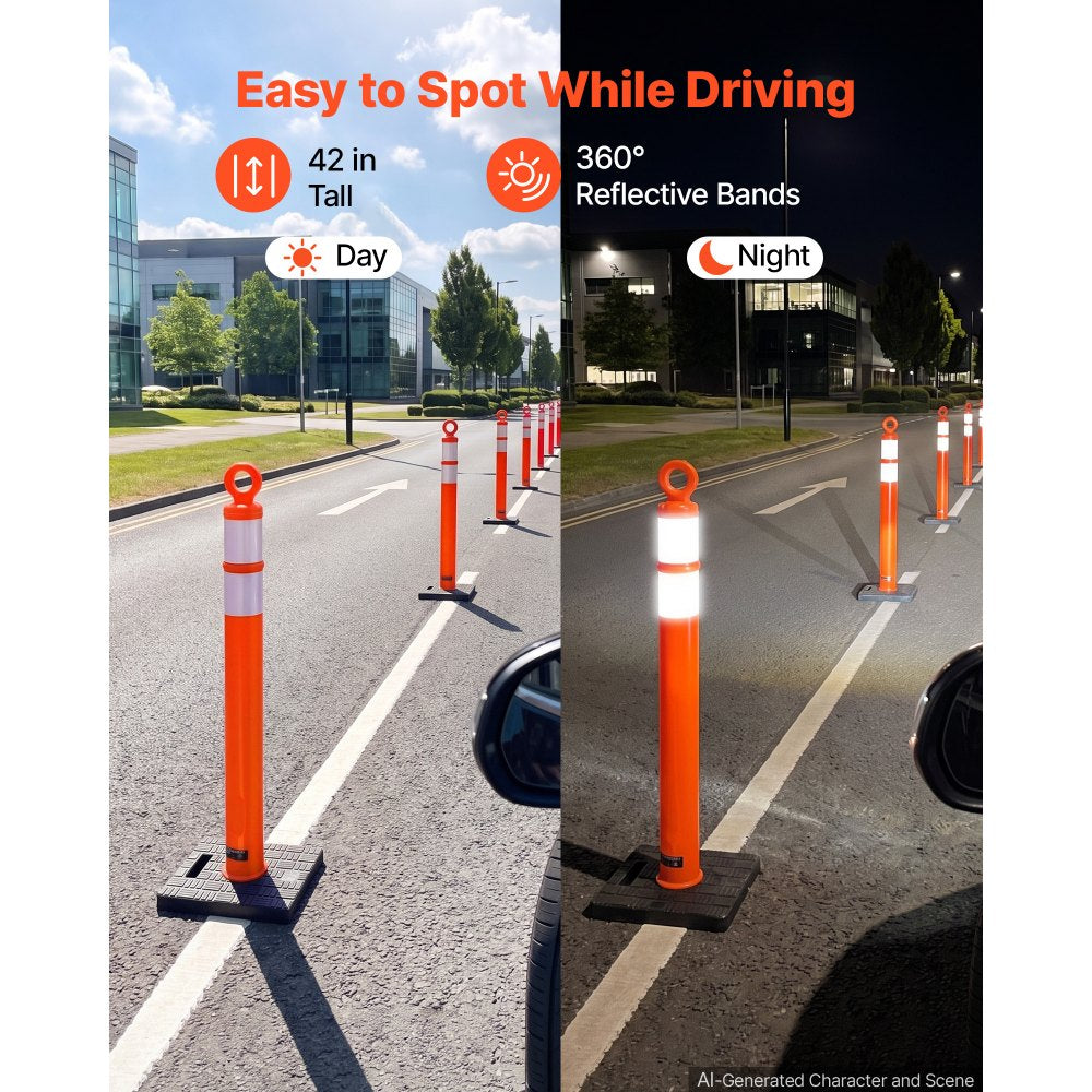 VEVOR Traffic Cones Delineator Posts, 42 Inch 3-Pack Orange Safety Post Cones with 11.8" x 11.8" Weighted Base & Reflective Strips for Parking Lots, Traffic Control, Road Safety, Construction Zones