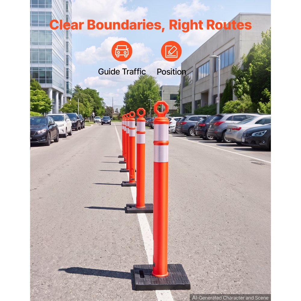 VEVOR Traffic Cones Delineator Posts, 42 Inch 9-Pack Orange Safety Post Cones with 11.8" x 11.8" Weighted Base & Reflective Strips for Parking Lots, Traffic Control, Road Safety, Construction Zones
