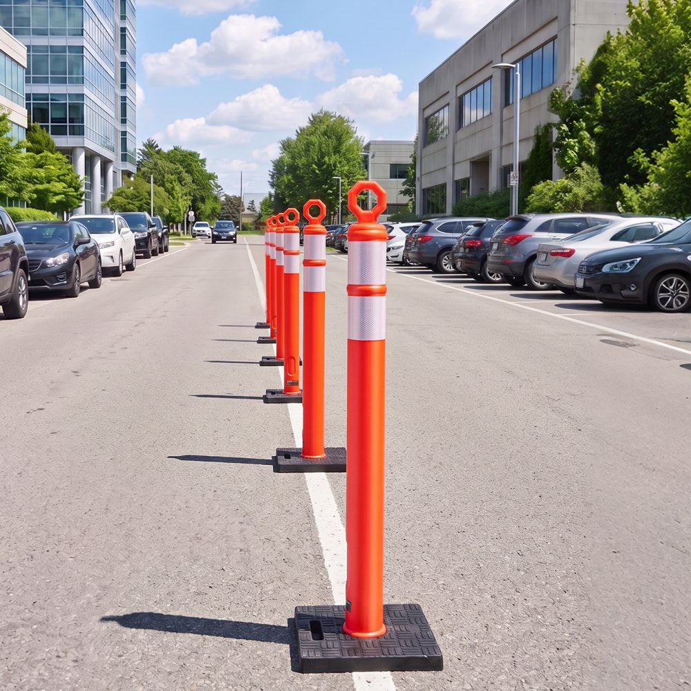 VEVOR Traffic Cones Delineator Posts, 42 Inch 9-Pack Orange Safety Post Cones with 11.8" x 11.8" Weighted Base & Reflective Strips for Parking Lots, Traffic Control, Road Safety, Construction Zones
