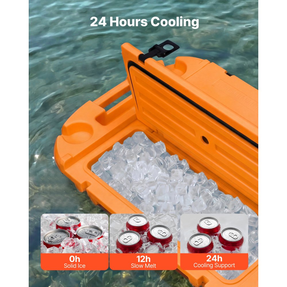 VEVOR Floating Cooler, 40 QT Floating Ice Chest with Dry Storage & Tow Rope, Premium LLDPE Amphibious Drink Cooler for Water & Land, Cruise Smoothly Stable on Lake, River, Pool, Beach, Kayak, Orange