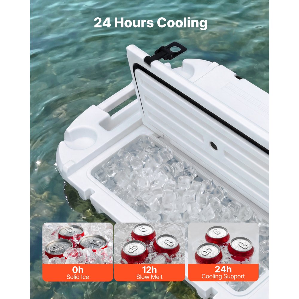 VEVOR Floating Cooler, 40 QT Floating Ice Chest with Dry Storage & Tow Rope, Premium LLDPE Amphibious Drink Cooler for Water & Land, Cruise Smoothly Stable on Lake, River, Pool, Beach, Kayak, White