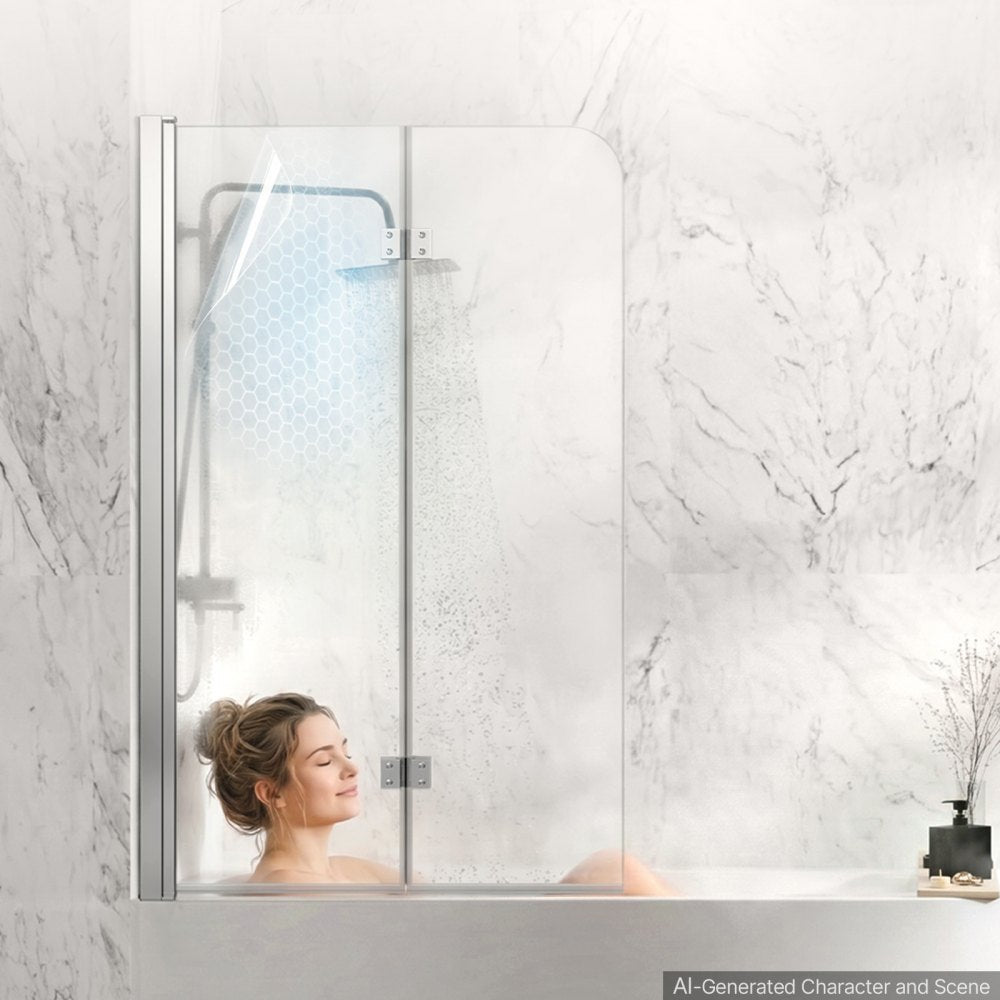 VEVOR Bathtub Shower Door 47" W x 55" H Semi-Frameless Bi-Fold Tub Door, 1/4" Clear Tempered Glass, Easy-Clean Nano Coating, 180° Folding, Adjustable Sealing Strip, for Home Bathroom Tub, Silver