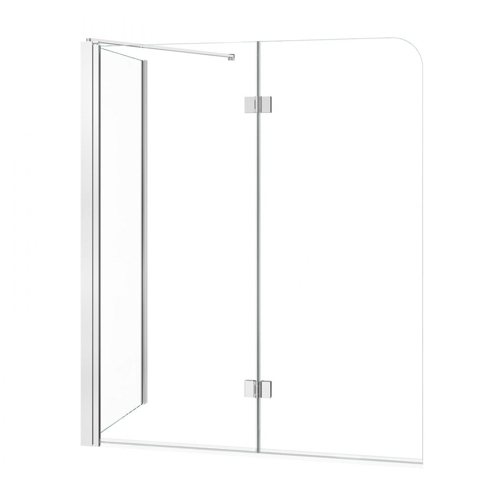 VEVOR Bathtub Shower Door 27.5"/47"W x 55"H Semi-Frameless Bi-Fold Tub Door, 1/4" Clear Tempered Glass, Easy-Clean Nano Coating, 180° Folding, 1 Fixed and 2 Foldable Panels, for Bathroom Tub, Silver