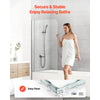 VEVOR Bathtub Shower Door 27.5" W x 55" H Frameless Pivot Tub Door, 1/4" Clear Tempered Glass, Easy-Clean Nano Coating, 180° Folding, Adjustable Sealing Strip, for Home Bathroom Tub, Silver