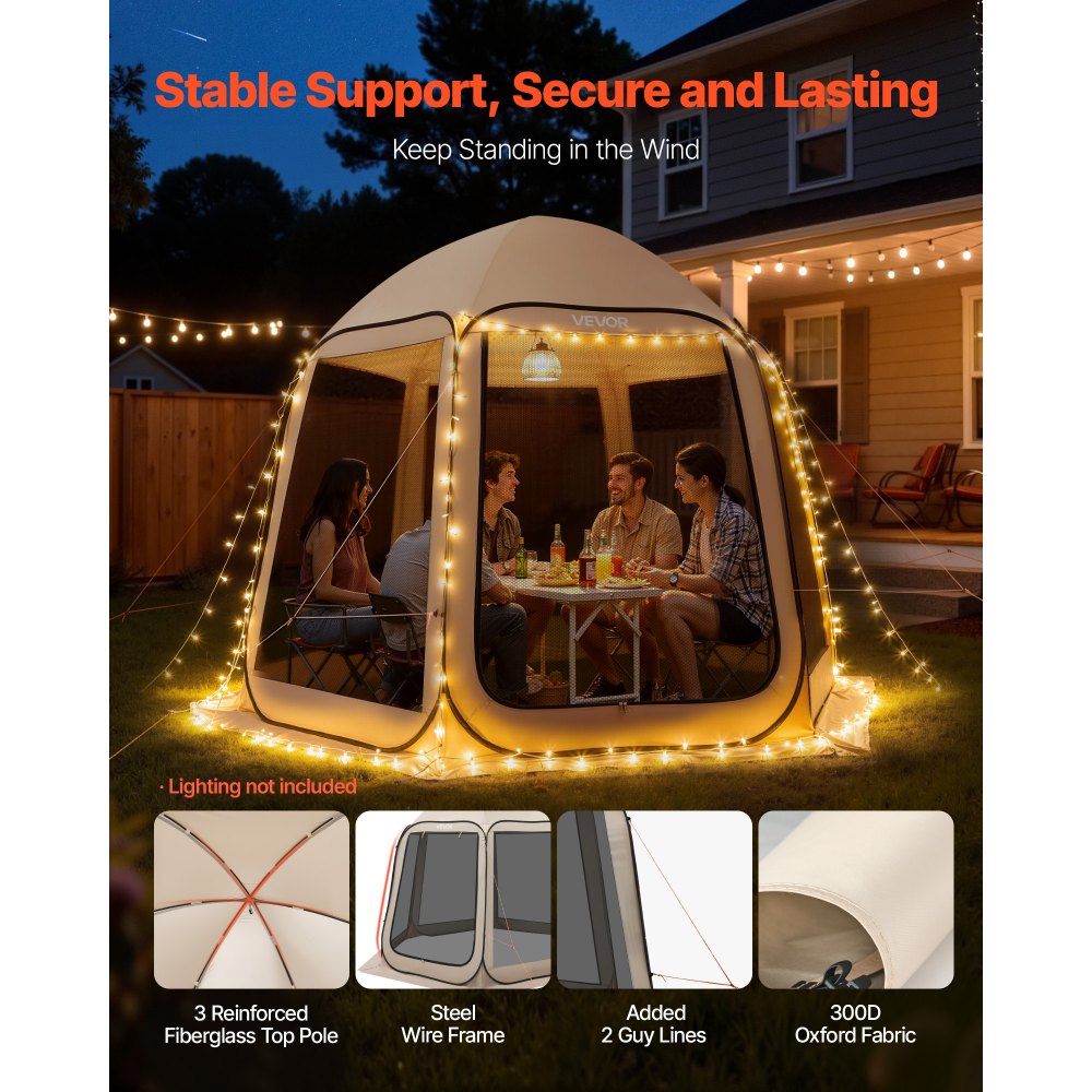 VEVOR Screen House Tent, 10 x 9.2 ft, 4-8 Person Pop Up Screen Tent, Portable Screened in Canopy with Carry Bag, Netting Sides, Ground Stakes, for Garden, Patio, Backyard, Outdoor Activities, Beige