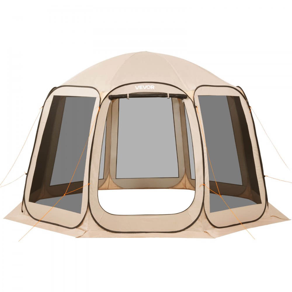 VEVOR Screen House Tent, 12 x 11 ft, 10-12 Person Pop Up Screen Tent, Portable Screened in Canopy with Carry Bag, Netting Sides, Ground Stakes, for Garden, Patio, Backyard, Outdoor Activities, Beige