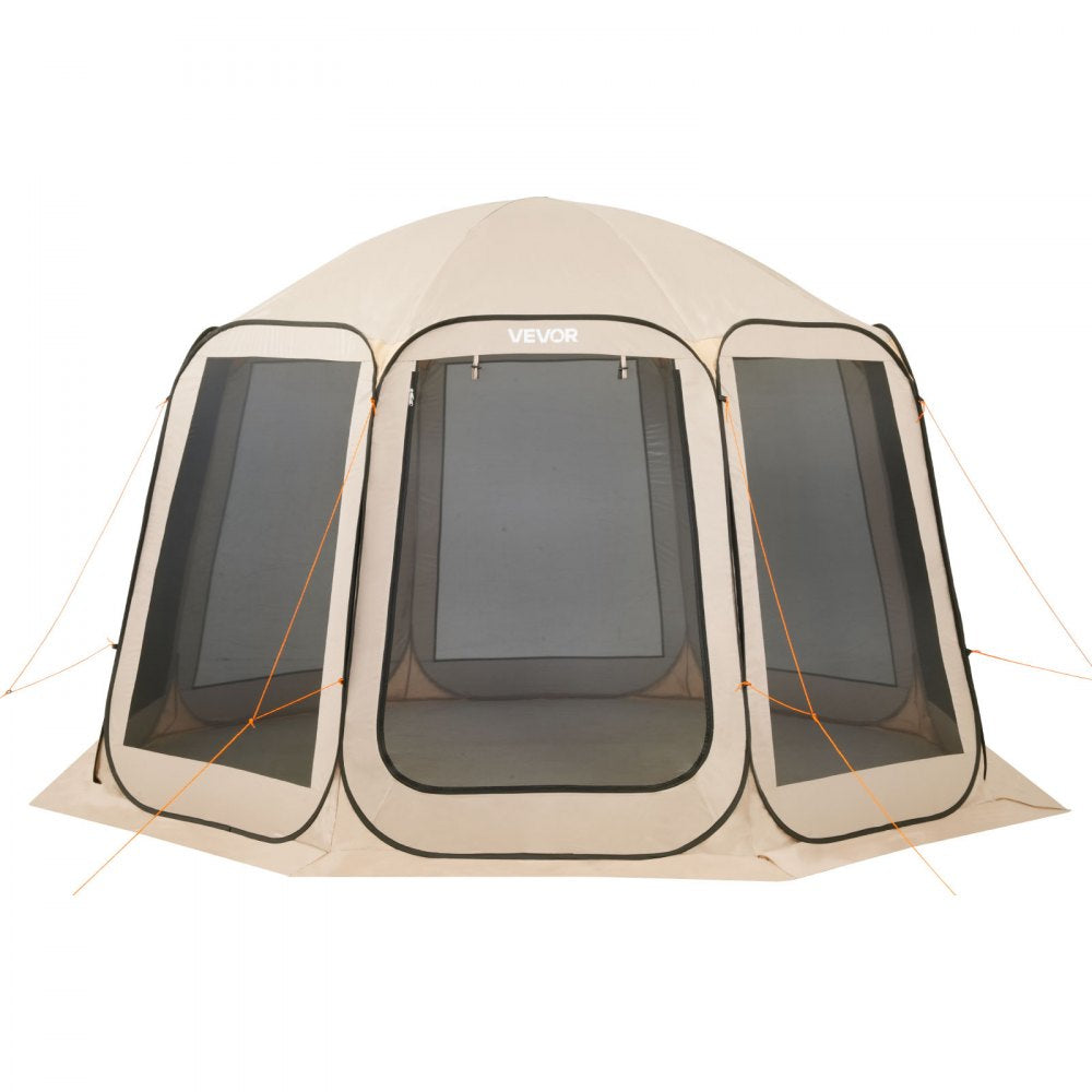 VEVOR Screen House Tent, 12 x 11 ft, 10-12 Person Pop Up Screen Tent, Portable Screened in Canopy with Carry Bag, Netting Sides, Ground Stakes, for Garden, Patio, Backyard, Outdoor Activities, Beige