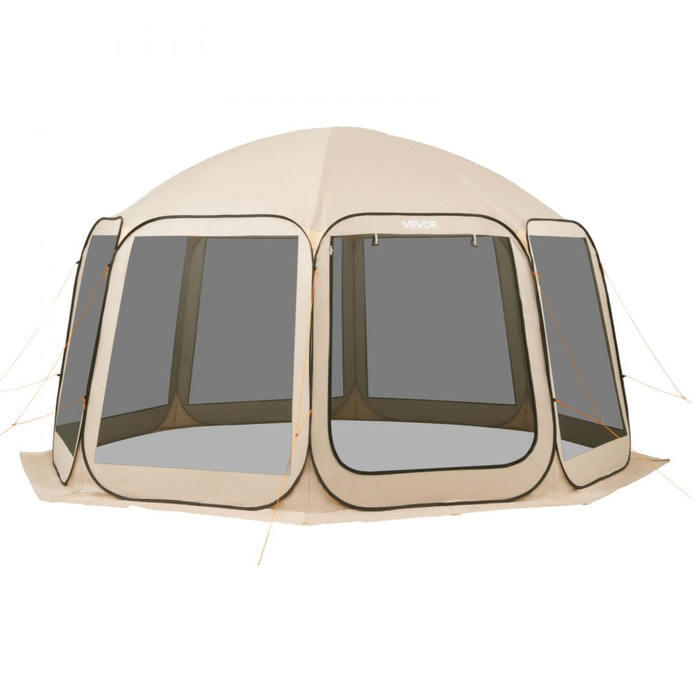 VEVOR Screen House Tent, 15 x 13.8 ft, 12-15 Person Pop Up Screen Tent, Portable Screened in Canopy with Carry Bag, Netting Sides, Ground Stakes, for Garden, Patio, Backyard, Outdoor Activities, Beige