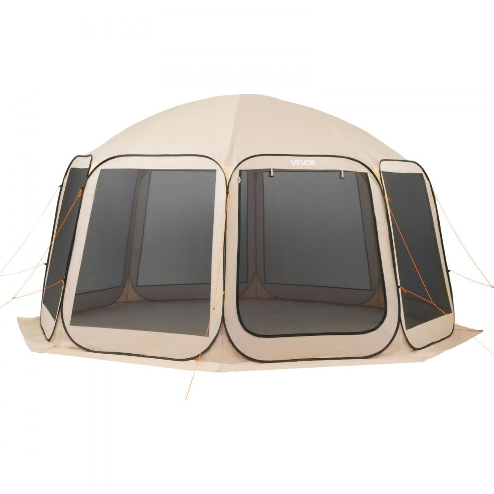 VEVOR Screen House Tent, 15 x 13.8 ft, 12-15 Person Pop Up Screen Tent, Portable Screened in Canopy with Carry Bag, Netting Sides, Ground Stakes, for Garden, Patio, Backyard, Outdoor Activities, Beige