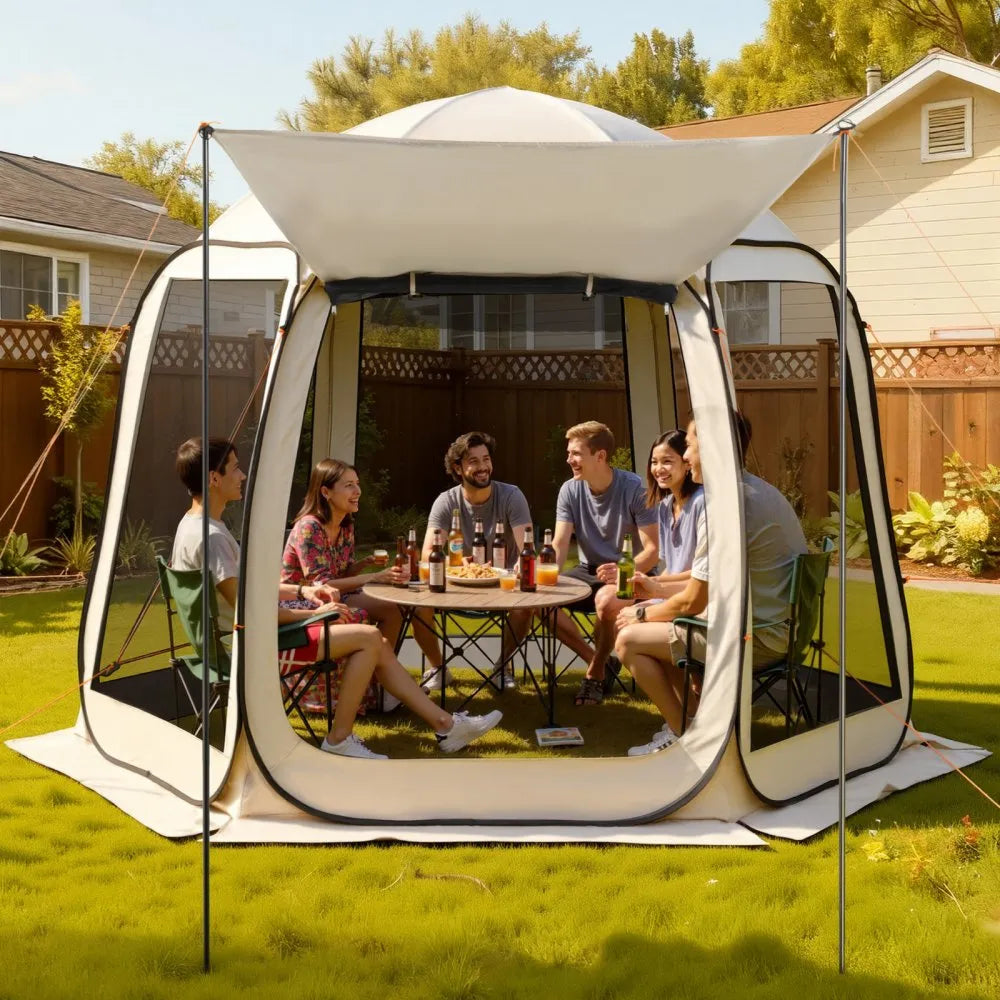 VEVOR Screen House Tent, 10 x 9.2 ft, 4-8 Person Pop Up Screen Tent with Extended Awning, Portable Screened in Canopy with Carry Bag, Netting Sides, for Patio, Backyard, and Outdoor Activities, Beige