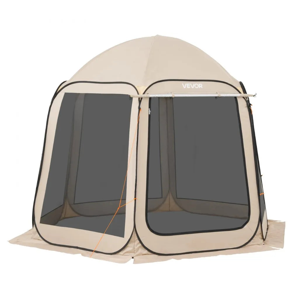 VEVOR Screen House Tent, 10 x 9.2 ft, 4-8 Person Pop Up Screen Tent with Extended Awning, Portable Screened in Canopy with Carry Bag, Netting Sides, for Patio, Backyard, and Outdoor Activities, Beige
