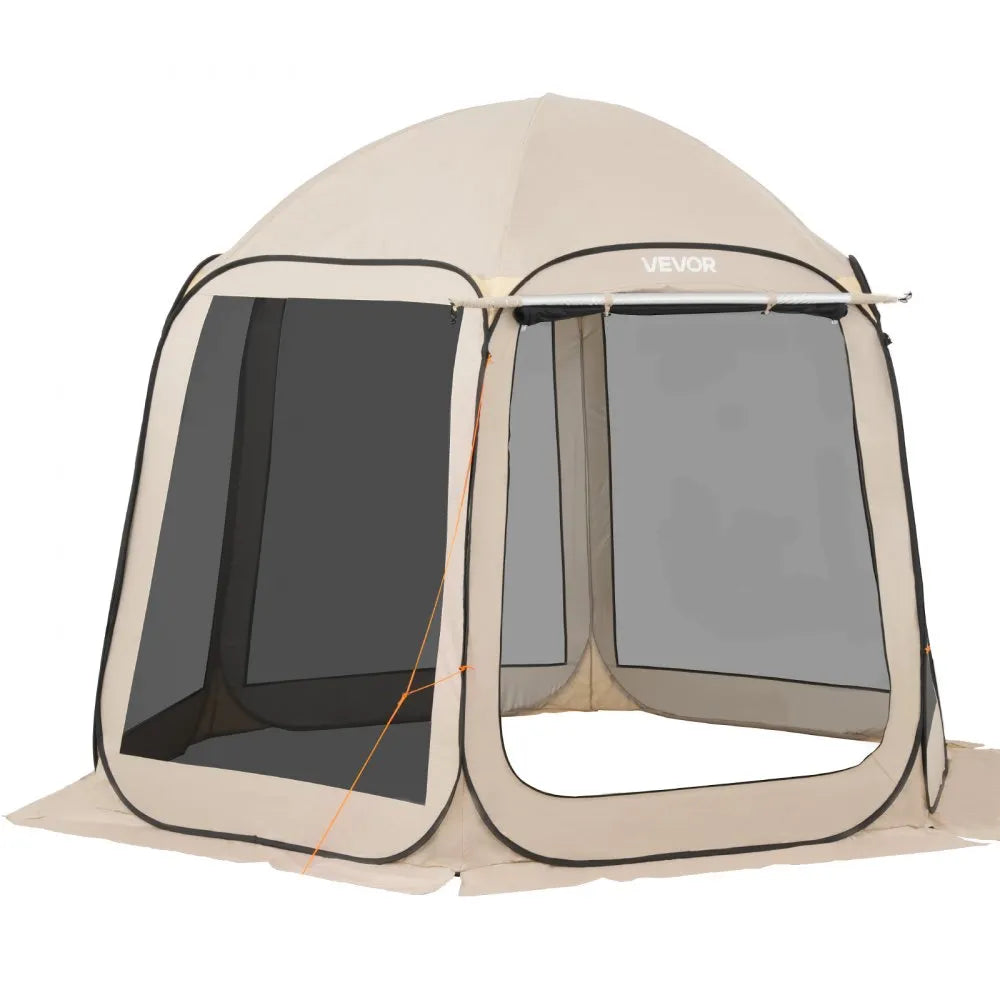 VEVOR Screen House Tent, 10 x 9.2 ft, 4-8 Person Pop Up Screen Tent with Extended Awning, Portable Screened in Canopy with Carry Bag, Netting Sides, for Patio, Backyard, and Outdoor Activities, Beige