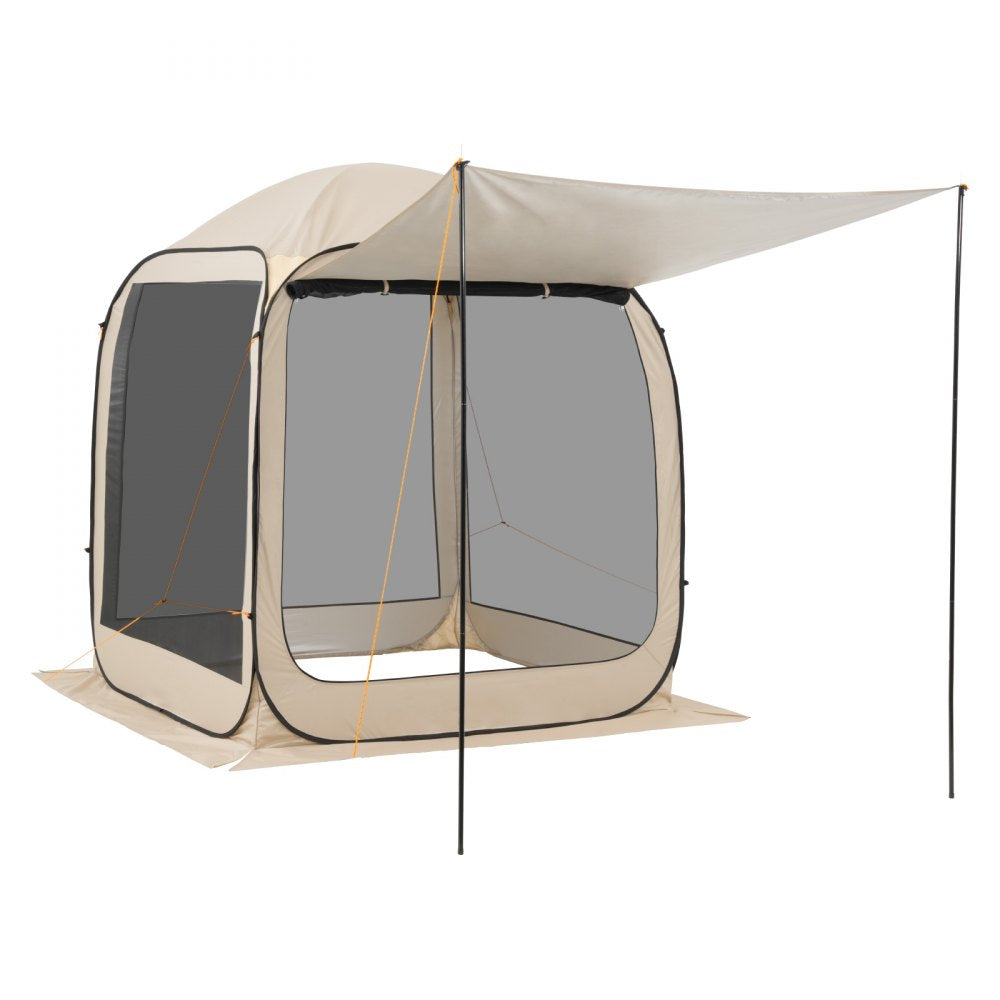 VEVOR Screen House Tent, 6 x 6 ft, 4-6 Person Pop Up Screen Tent with Extended Awning, Portable Screened in Canopy with Carry Bag, Netting Sides, for Patio, Backyard, and Outdoor Activities, Beige