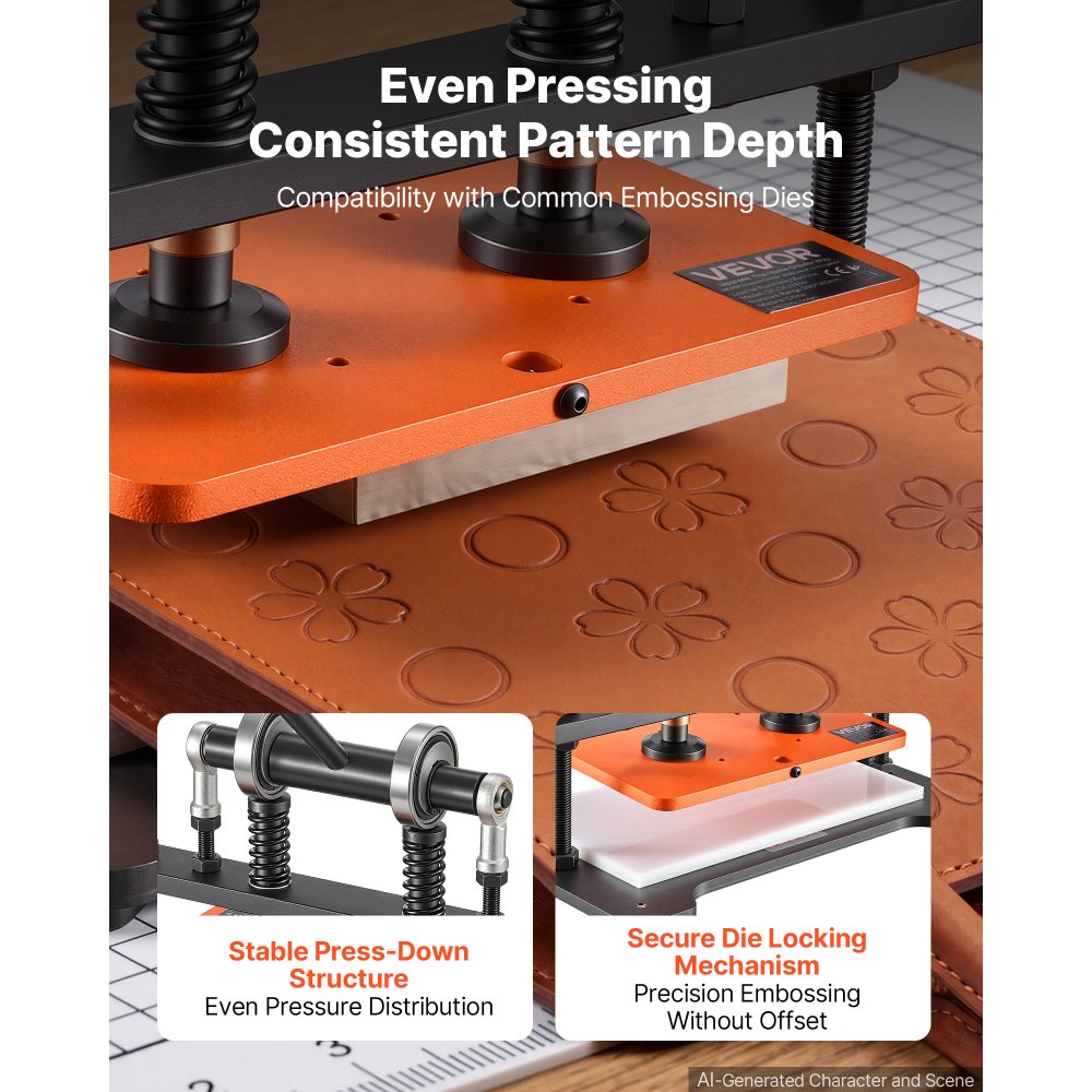 VEVOR Leather Cutting Machine 11.02 x 5.51 in Embossing Plate Die Cutter, Hand Press Leather Embossing & Die Cutting, 3300 lbs Pressure, 0.47 in Stroke, Dual Guide Shafts, for Fabric, Paper, Silicone