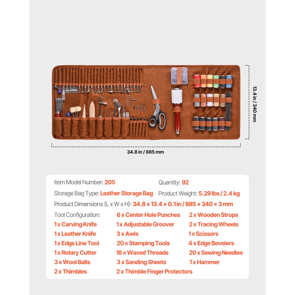 VEVOR Leather Working Tools Kit, 92 PCS Leather Craft Tools with Portable Leather Storage Bag, Engraving Punching Sewing Stamping Sanding Tools, Ideal for Beginners DIY Enthusiasts and Professionals