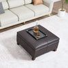 VEVOR 28 in Square Leather Ottoman with Storage, Upholstered Tufted Button Coffee Table Ottoman with Flip-Top Design, PU Leather High-Density Sponge for Living Room, Dorm, Bedroom, Dark Brown