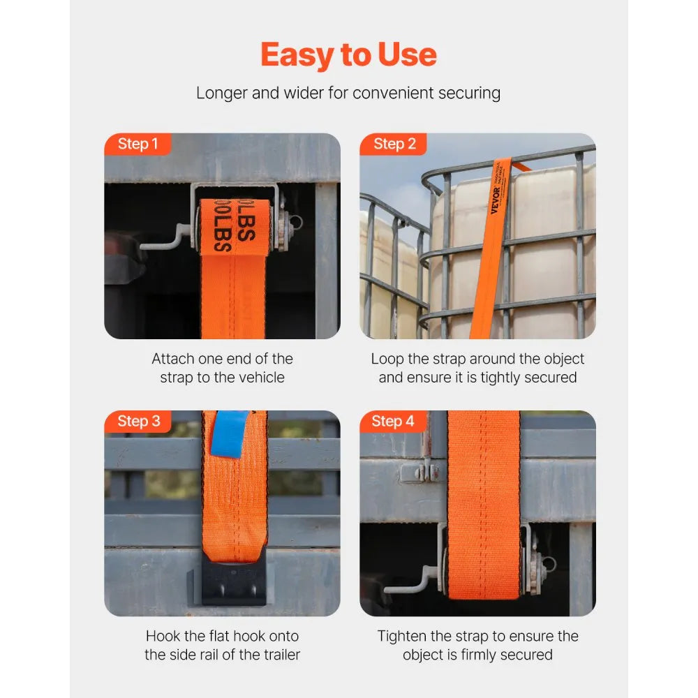 VEVOR Winch Straps, 4 in x 30 ft Truck Straps with Flat Hook, 10 Pack Heavy Duty Trailer Straps with 18000 lbs Break Strength, Cargo Tie-Down Straps, for Flatbeds, Trucks, Trailers, Farms & Rescues