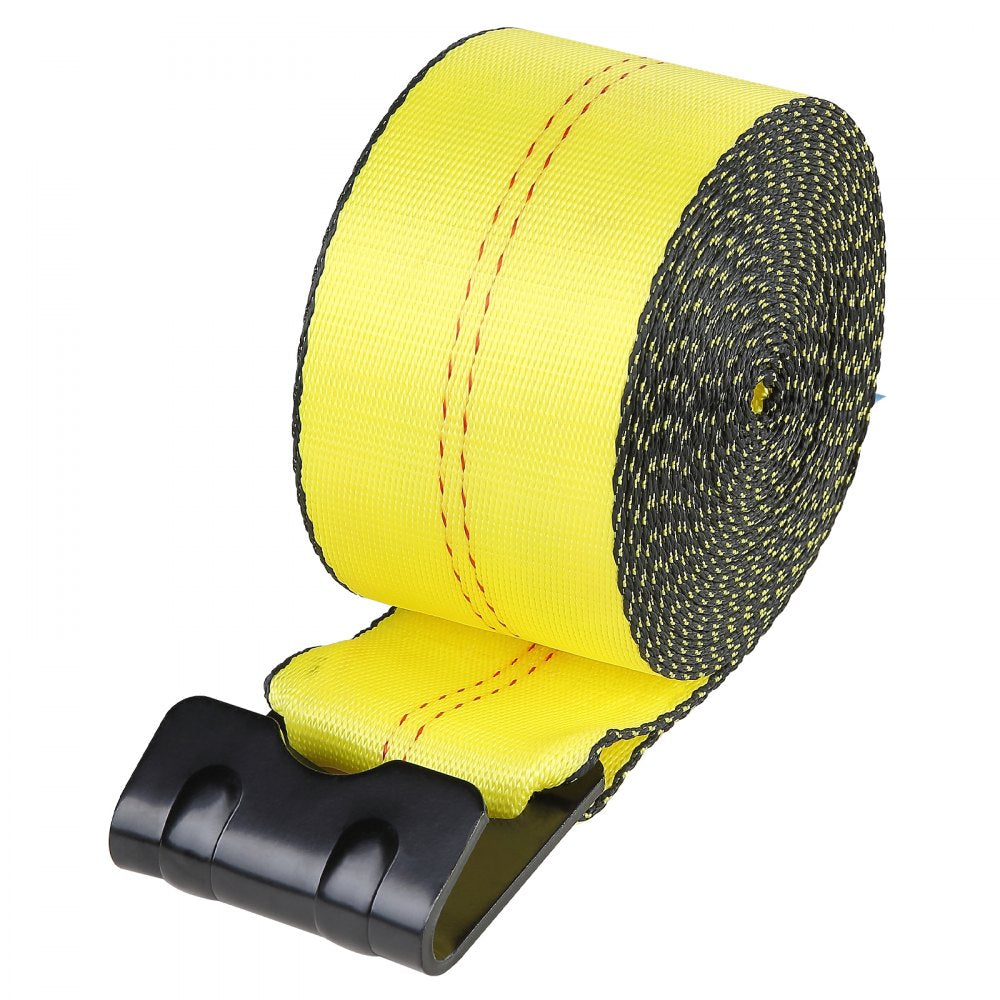 VEVOR Winch Straps, 4" x 30', 6000 lbs Load Capacity, 18000 lbs Break Strength, Truck Straps with Flat Hook, Flatbed Tie Downs Cargo Control for Trailers, Farms, Rescues, Tree Saver, Yellow (4 Pack)
