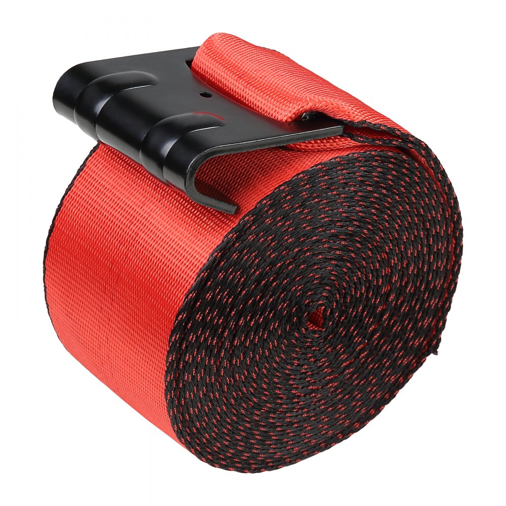 VEVOR Winch Straps, 4" x 30', 6000 lbs Load Capacity, 18000 lbs Breaking Strength, Truck Straps with Flat Hook, Flatbed Tie Downs Cargo Control for Trailers, Farms, Rescues, Tree Saver, Red (10 Pack)