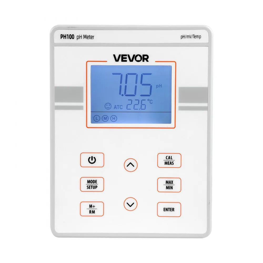 VEVOR Benchtop pH Meter, 0-14 pH Range, Laboratory Tester Kit with Large Backlit Display, Calibration Solutions, Power Adapter, Stores Up to 50 Readings, for Temperature and Water Quality Testing