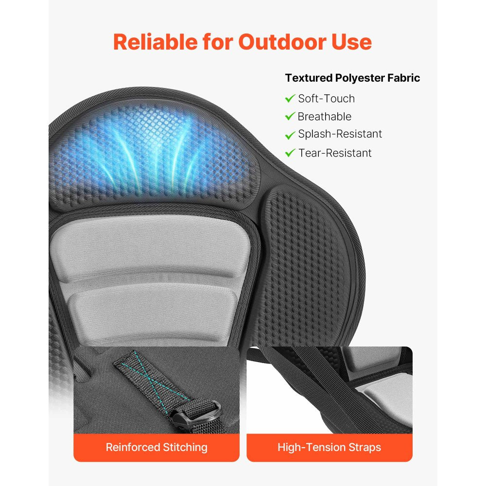 VEVOR Kayak Seat, 1 Pack 0.5" Thick, Universal Paddle Board Seat with Back Support, Sit-on-Top Soft Padded Cushion with Storage Bag & Adjustable Straps for SUP, Canoe, Fishing Boat, Inflatable Kayak