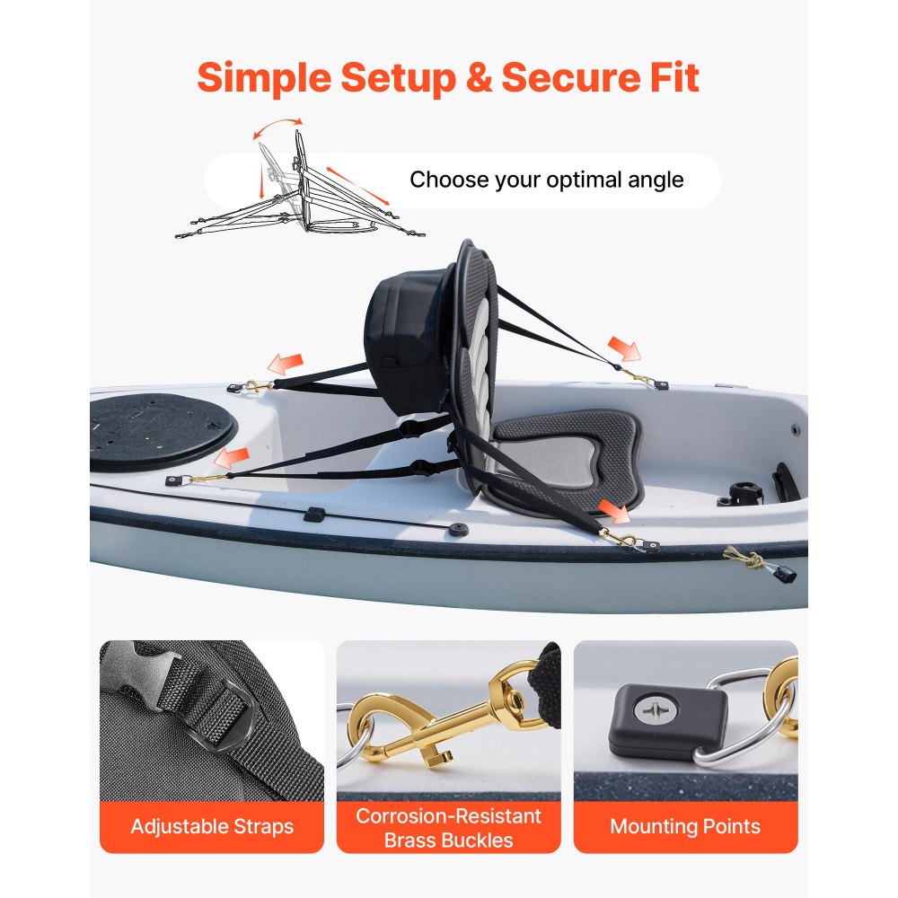 VEVOR Kayak Seat, 2 Pack 0.5" Thick, Universal Paddle Board Seat with Back Support, Sit-on-Top Soft Padded Cushion with Storage Bag & Adjustable Straps for SUP, Canoe, Fishing Boat, Inflatable Kayak