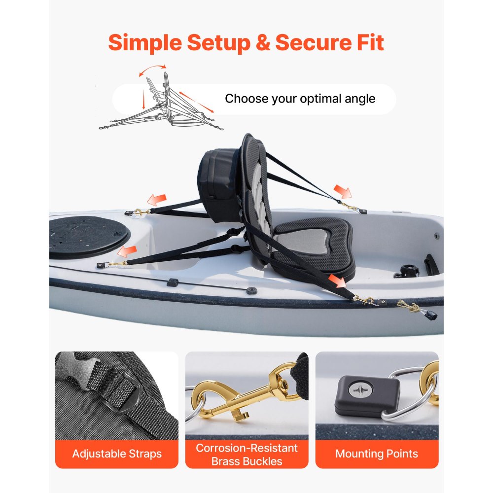 VEVOR Kayak Seat, 2 Pack 2" Thick, Universal Paddle Board Seat with Back Support, Sit-on-Top Soft Padded Cushion with Storage Bag & Adjustable Straps for SUP, Canoe, Fishing Boat, Inflatable Kayak