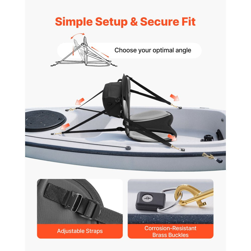 VEVOR Kayak Seat, 1 Pack 1" Thick, Universal Paddle Board Seat with Back Support, Sit-on-Top Soft Padded Cushion with Storage Bag & Adjustable Straps for SUP, Fishing Boat, Inflatable Kayak, Rowboat