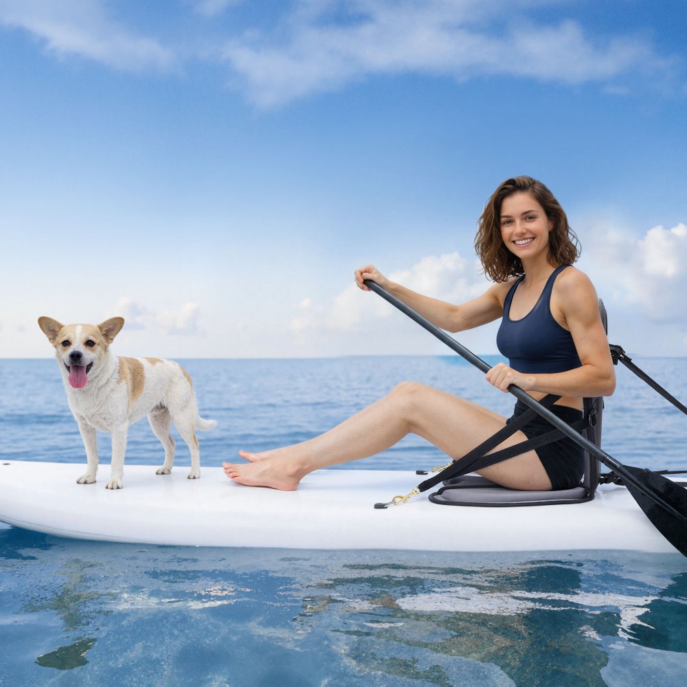 VEVOR Kayak Seat, 1 Pack 1" Thick, Universal Paddle Board Seat with Back Support, Sit-on-Top Soft Padded Cushion with Storage Bag & Adjustable Straps for SUP, Fishing Boat, Inflatable Kayak, Rowboat
