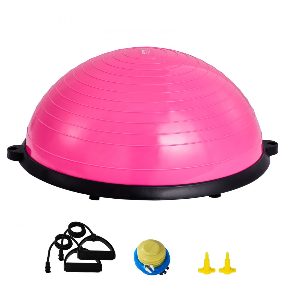 VEVOR Half Exercise Ball Trainer, 23 inch Balance Ball Trainer, 660lbs Capacity Stability Ball, Yoga Ball with Resistance Bands & Foot Pump, Strength Fitness Ball for Home Gym, Full Body Workout, Pink