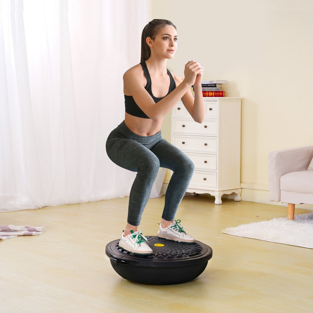 VEVOR Half Exercise Ball Trainer, 26 inch Balance Ball Trainer, 1500lbs Capacity Stability Ball, Yoga Ball with Resistance Bands & Foot Pump, Strength Fitness Ball for Home Gym Full Body Workout Black