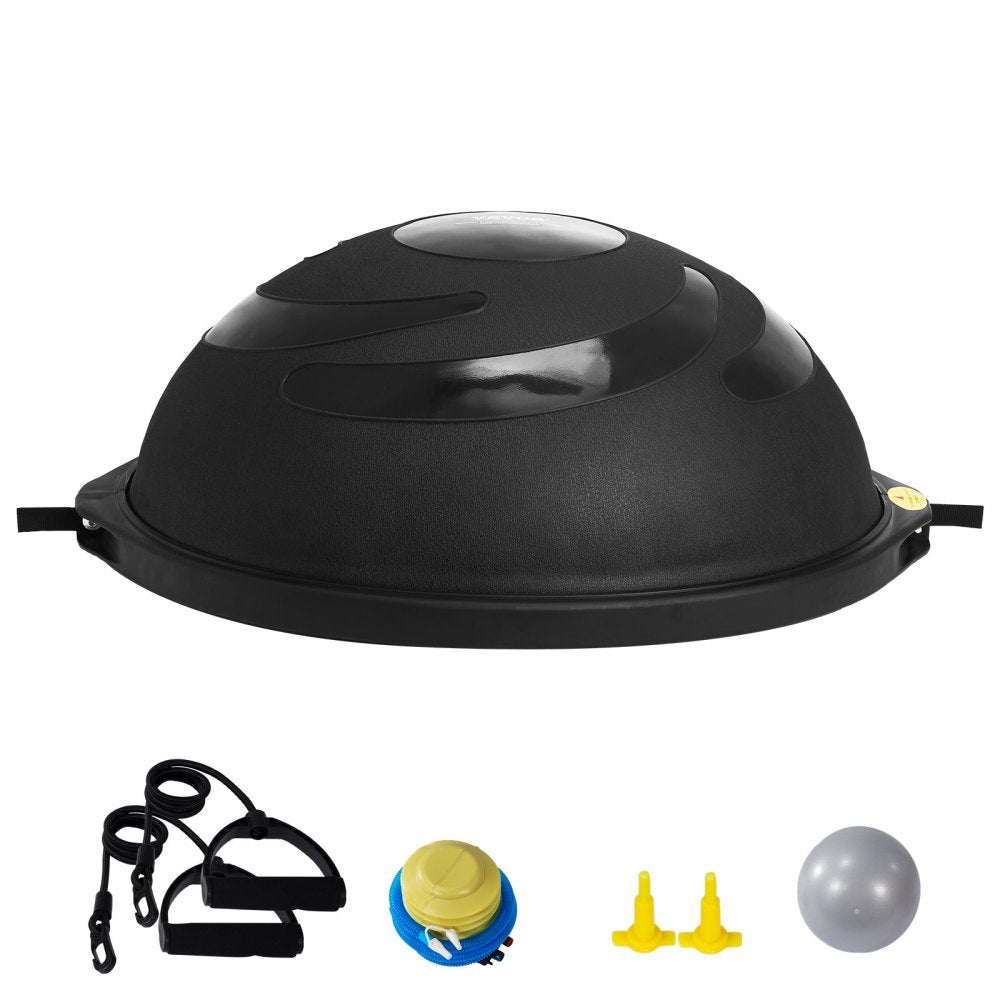 VEVOR Half Exercise Ball Trainer, 26 inch Balance Ball Trainer, 1500lbs Capacity Stability Ball, Yoga Ball with Resistance Bands & Foot Pump, Strength Fitness Ball for Home Gym Full Body Workout Black