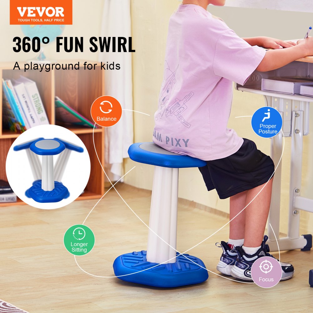 VEVOR Kids Wobble Chair, Active Chair with Sponge Cushion, Wobble Stool Improves Focus, Posture and Calm Children, Ideal for Schools and Home, Age 7-14, Blue