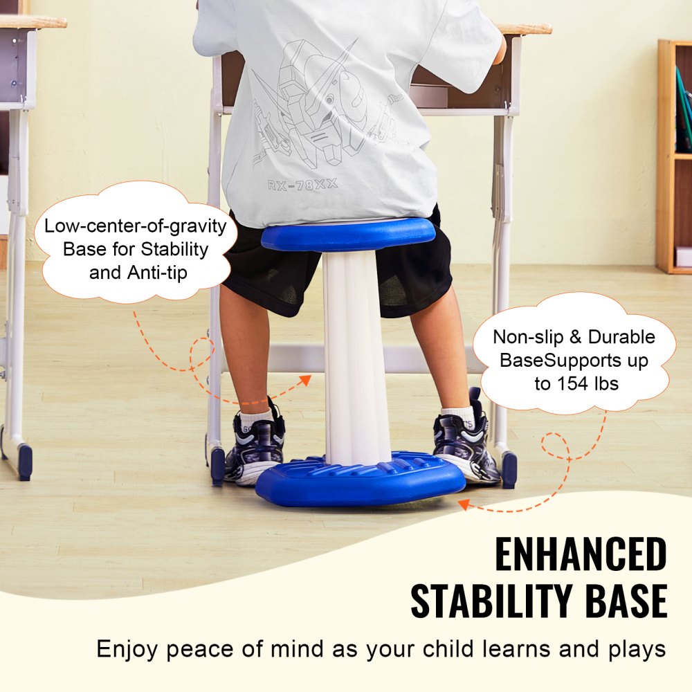 VEVOR Kids Wobble Chair, Active Chair with Sponge Cushion, Wobble Stool Improves Focus, Posture and Calm Children, Ideal for Schools and Home, Age 7-14, Blue