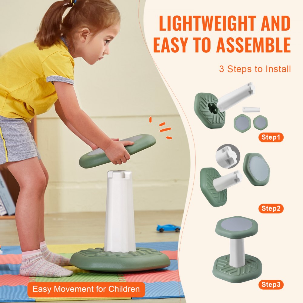 VEVOR Kids Wobble Chair Active Chair  with Sponge Cushion, Wobble Stool Improves Focus, Posture and Calm Children, Ideal for Schools and Preschools, Age 3-7, Green