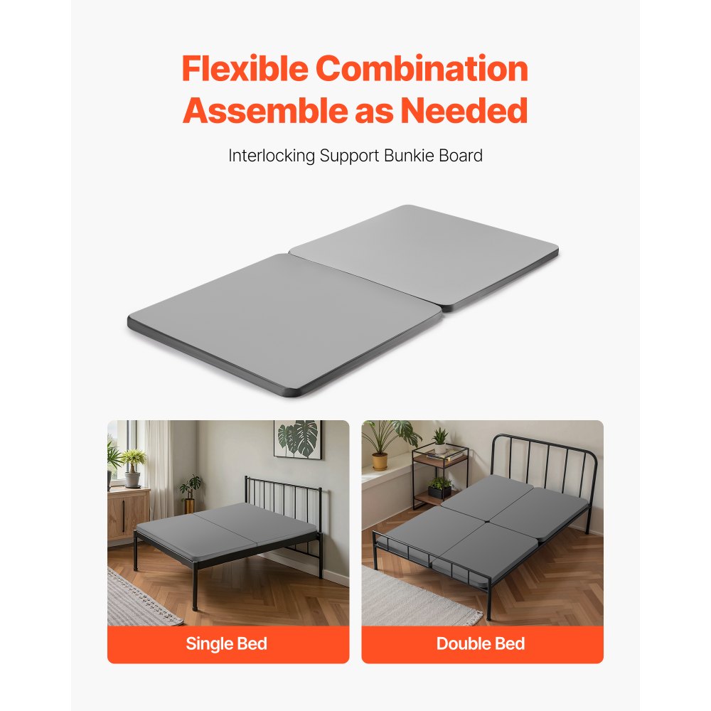 VEVOR Twin Size Bunkie Board, 1.5 in Bed Board Slats with 200D Oxford Cloth, Wooden Mattress Support for Twin Size Bed, Easy Assembly Support under Mattress, 2 Piece, Gray