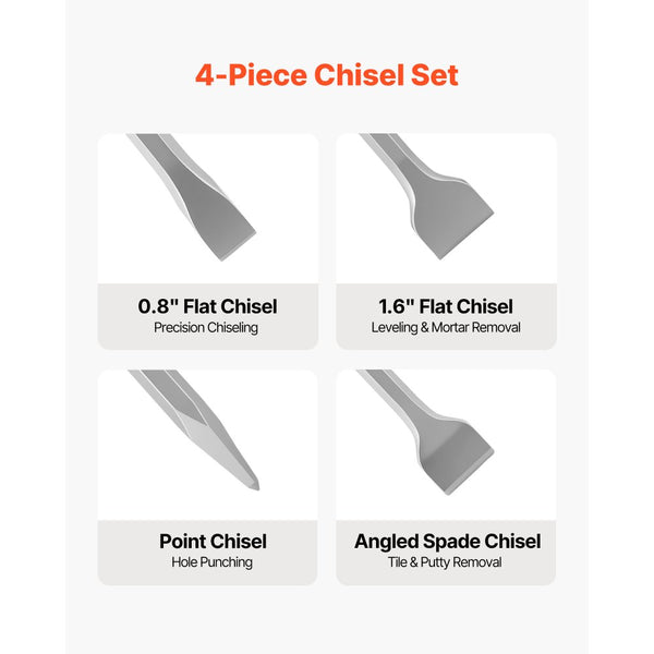 Vevor Chisel Set SDS Plus 4-Piece Rotary Hammer Drill Attachments New ...