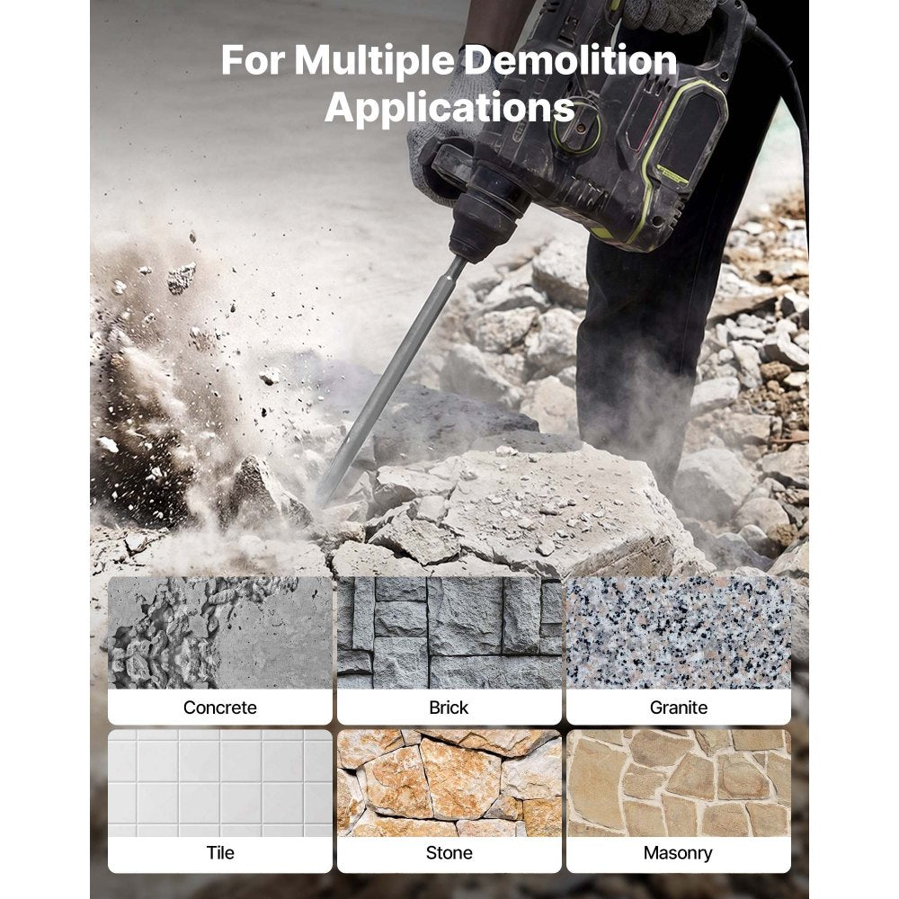 VEVOR SDS Plus Chisel Set, 4 pcs SDS Plus Rotary Hammer Drill Attachments, Includes Point, Flat, & Angled Spade Chisels, Heat Treated 40Cr Alloy Steel, Sharp Edge for Demolition, Concrete and Brick