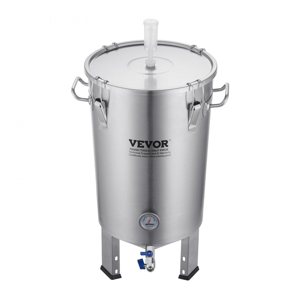 VEVOR 304 Stainless Steel Kettle, 8 GALLON Beer Brew Fermentor, Brew Bucket Fermentor for Brewing, Home Brewing Supplies with Base, Kettle Stock Pot Includes Lid, Handle, Valve, Spigot, Thermometer