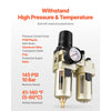VEVOR Air Compressor Filter Regulator Lubricator (FRL), 3/8" NPT Air Compressor Water Separator, Semi-Auto Drain Air-Drying System with 5μm Brass Filter Element, 145PSI Max Working Pressure, Poly Bowl
