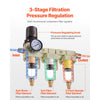 VEVOR Air Compressor Filter Regulator, 3/8" NPT 3-Stage Air Compressor Water Separator with 5μm/1μm/0.01μm Micron Filter Elements, Semi Auto Drain Air-Drying System 145PSI Max Pressure, Poly Bowl