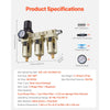 VEVOR Air Compressor Filter Regulator, 3/8" NPT 3-Stage Air Compressor Water Separator with 5μm/1μm/0.01μm Micron Filter Elements, Semi Auto Drain Air-Drying System 145PSI Max Pressure, Poly Bowl