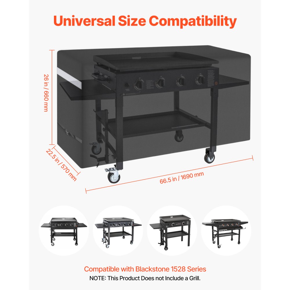 VEVOR Grill Cover, 66 inch BBQ Covers for Outdoor Grills, Waterproof, Fade Resistant, Weather Resistant Heavy Duty 600D Polyester, Easy On/Off, with Secure Buckles, Black