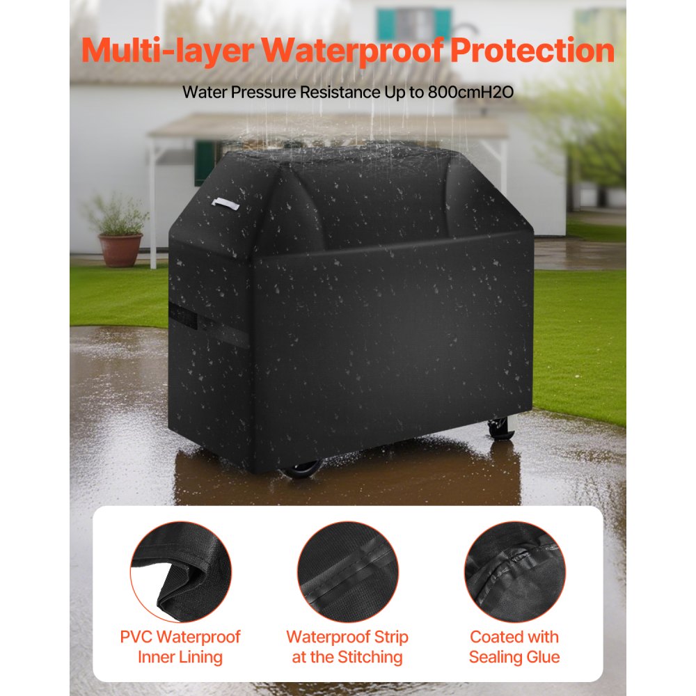 VEVOR Grill Cover, 58 inch BBQ Covers for Outdoor Grills, Waterproof, Fade Resistant, Weather Resistant Heavy Duty 600D Polyester, Easy On/Off, with Hook-and-Loop Straps, Black